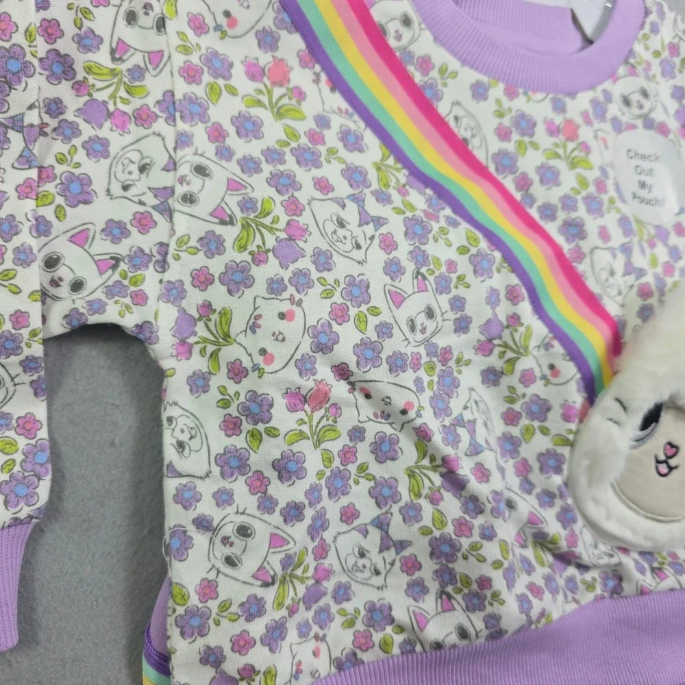 Gabby's Dollhouse Sweat Short Set Kids 18M Purple Floral Pandy Paws 2pc Outfit